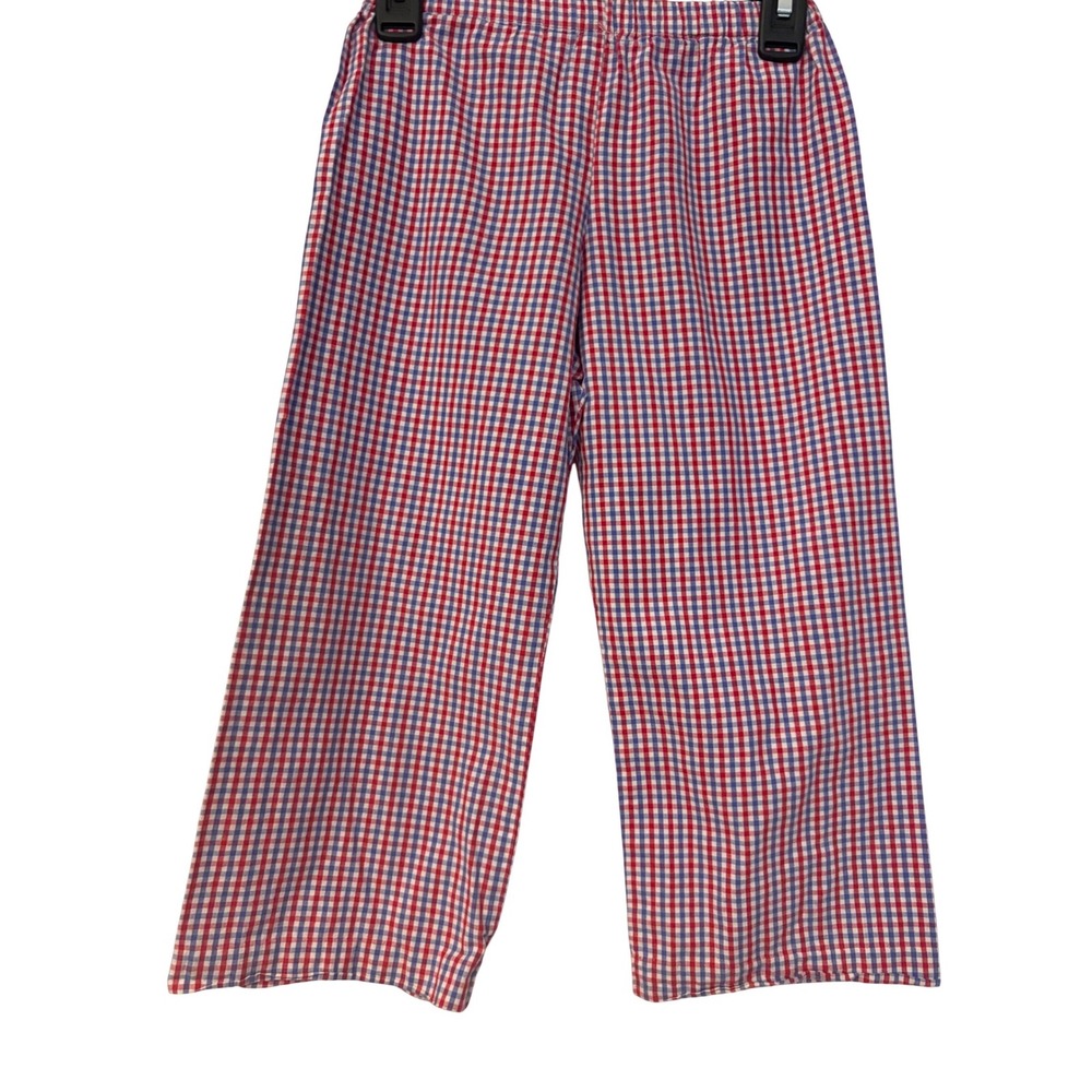 Blessed Be The Name Kids Red Blue Gingham Check Pants 4T Fourth of July Preppy